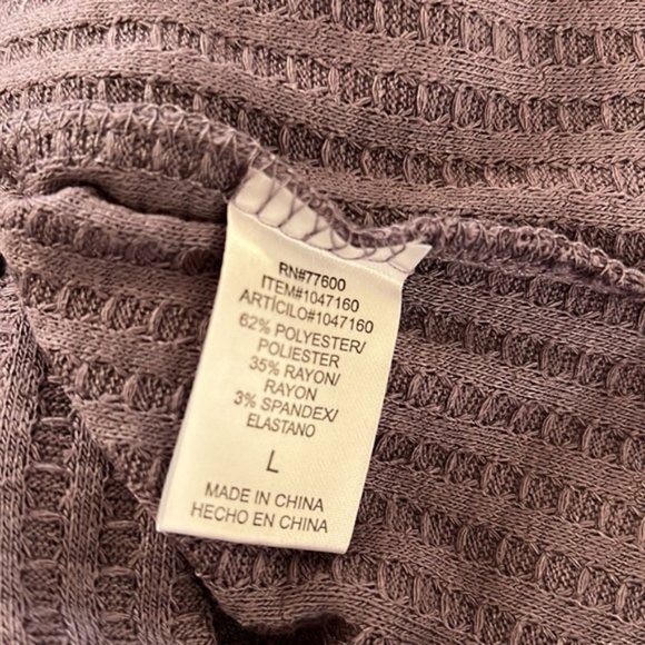 Chaser Dark Lavender Waffle Knit Long Sleeve Top Sz L - Picture 3 of 6